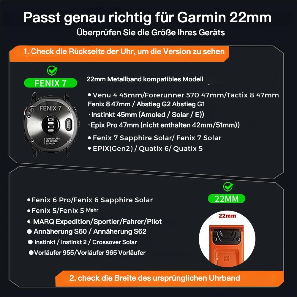 22/26mm Werkzeugloses Titan QuickFit-Metallarmband für Garmin/Fenix