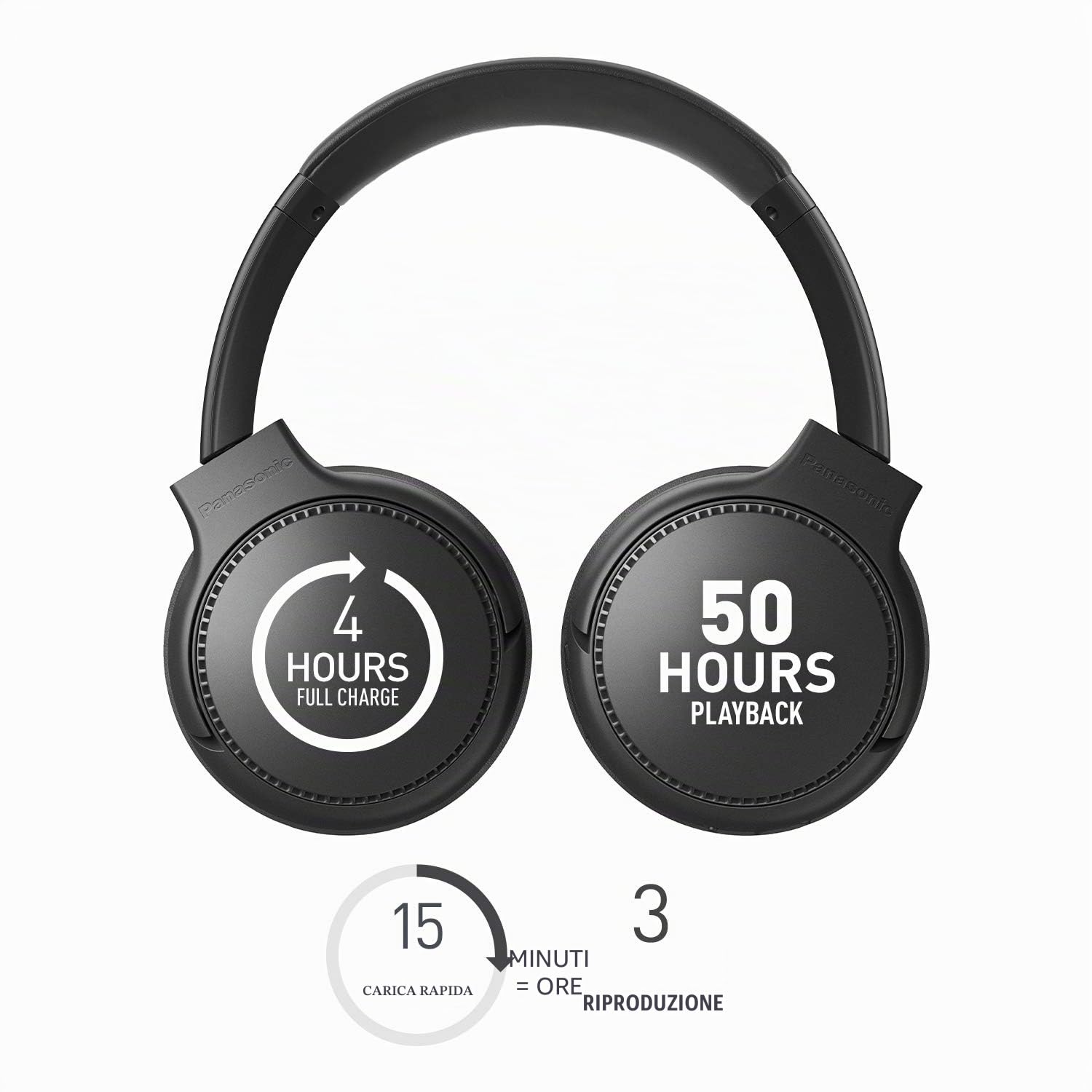 Panasonic RB-M300BE-K Cuffie Wireless a Padiglione, Bluetooth, Over Ear, Bassi Potenti e Nitidi, con Microfono Integrato, Ricarica Rapida, Nero