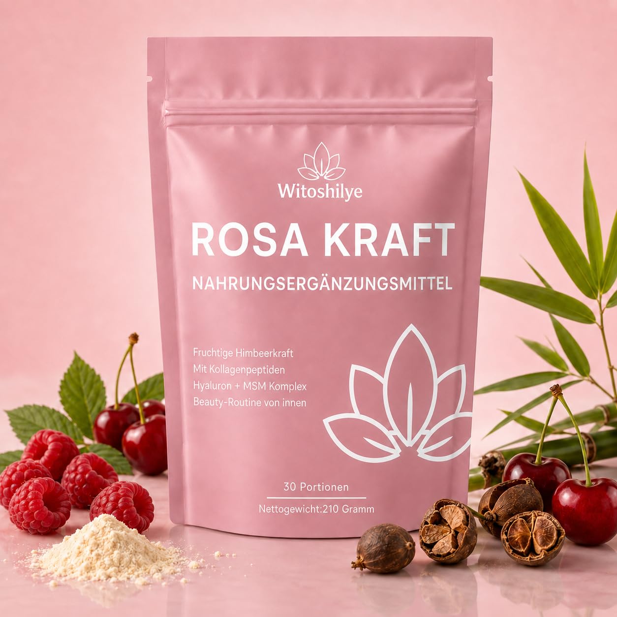 𝗥𝗼𝘀𝗮 Kollagen Pulver 𝗚𝗹𝗮𝗻𝘇 Grüne Entgiftungspulver Helfer Grüne Superfood Helfer mit Pflanzenstoffen, Himbeere & Acerola,Reich an Ballaststoffen Micronutrients & Fiber Stoffwechsel Vegan