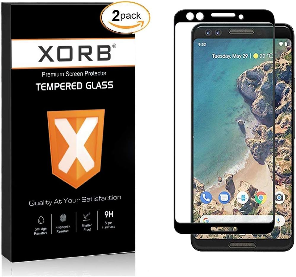 XORB Premium Full Glue Anti-Scratch, Anti-Fingerprint, Bubble Free, Full Edge-to-Edge Screen Protection Tempered Glass for pixel 3 (Pack 2)