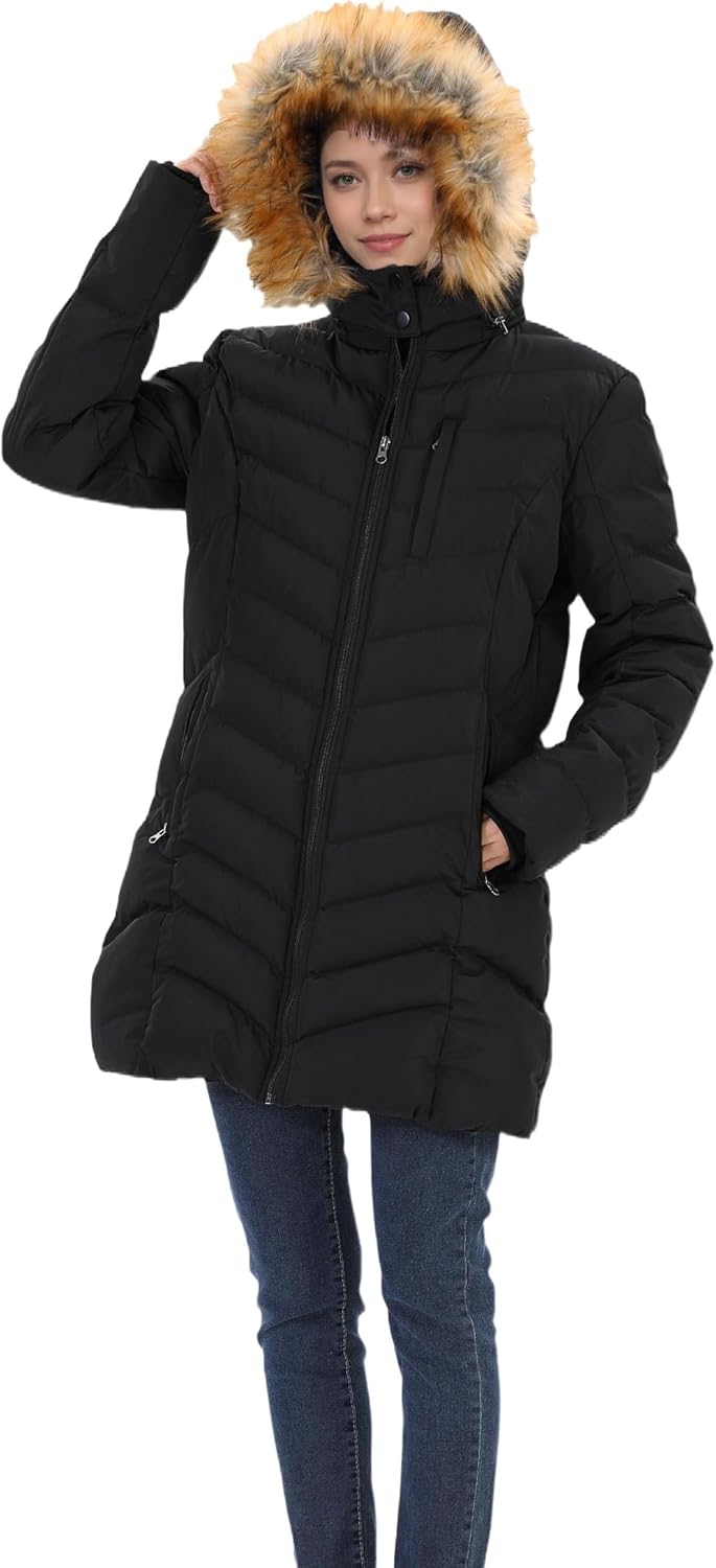 Women's Winter Puffer Jacket with Detachable Hood, (S-3XL), Long Waterproof Warm Parka Coat - Image 8