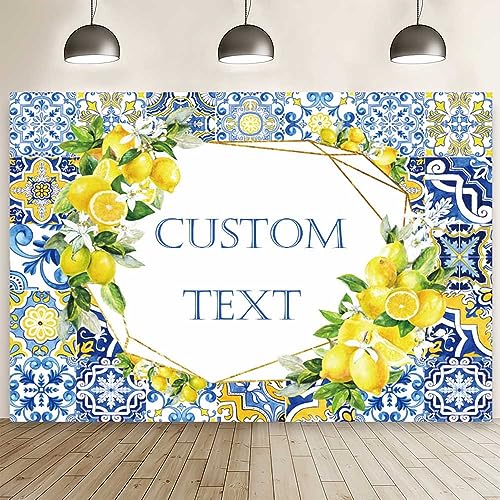 AIBIIN 8x6ft Lemon Blue Tile Print Backdrop