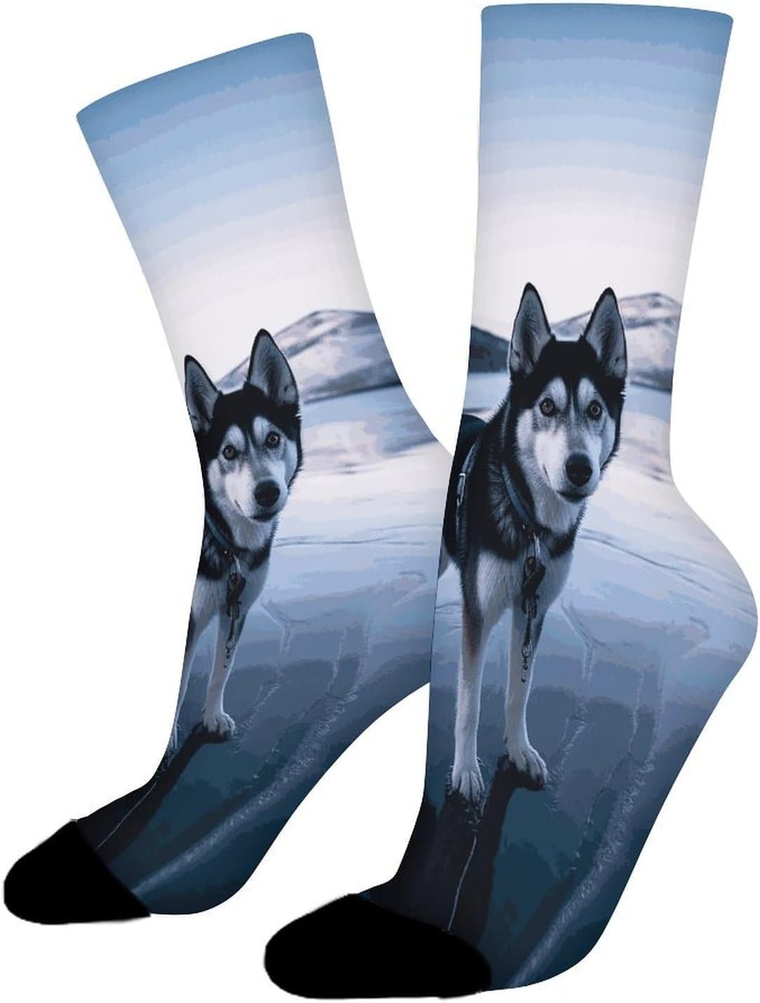 Breathable Sports Socks, Moisture Wicking, Lightweight Crew Socks | Husky Dog on A Frozen Lake Athletic Calf Socks for Women Men, Casual, Anti-Slip, Multifunctional Work Socks