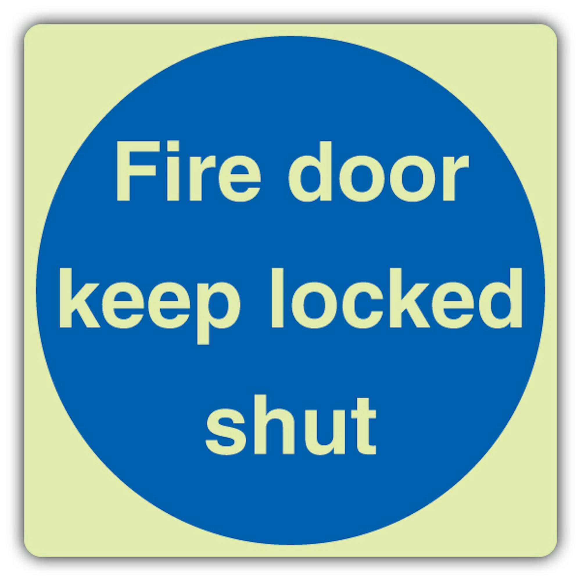 V Safety - Señal de seguridad para puerta de incendios que brilla en la oscuridad, formato cuadrado, 450 x 450 mm, hecha de plástico rígido de triple brillo, señalización de seguridad contra incendios