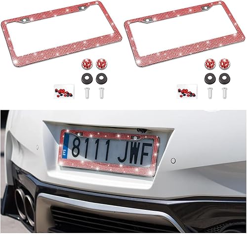 Miniatura 31 de Marco de matrícula de coche brillante, marco de matrícula de acero inoxidable con cristales hecho a mano, brillante, duradero, ajuste universal