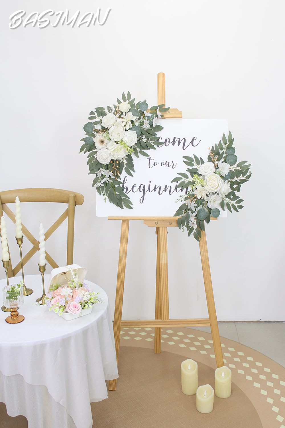 Kit di fiori ad arco con tende (confezione da 2) per cerimonia nuziale, pergolato e ricevimento, decorazione per matrimoni, cartelli di benvenuto, decorazioni floreali per feste di compleanno