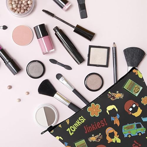 Miniatura 5 de TSOTMO Bolsa de maquillaje de película de dibujos animados Regalo de máquina misteriosa Jinkies y Zoinks Bolsa de maquillaje con cremallera, Beige,