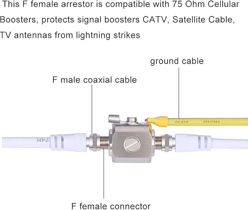 Miniatura 4 de XRDS-RF Pararrayos F hembra a F hembra 75 ohmios coaxial Lightning Aresstor con tubo de gas para TV por cable satelital 2G 3G 4G Teléfono celular