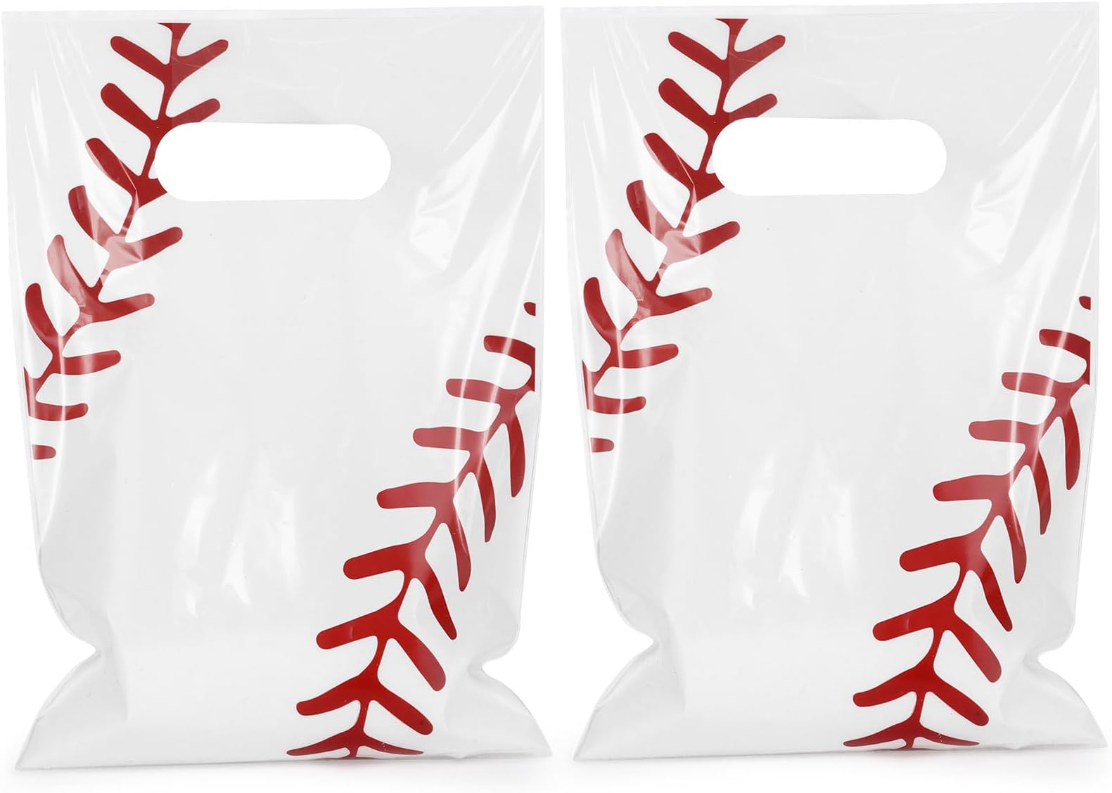 Fowecelt100 PCS Baseball Goodie Bags Baseball Party Gift Bags with Handles Plastic Candy Snack Treat for Kids Sports Events Game Day Team Birthday Party Favors Supplies White