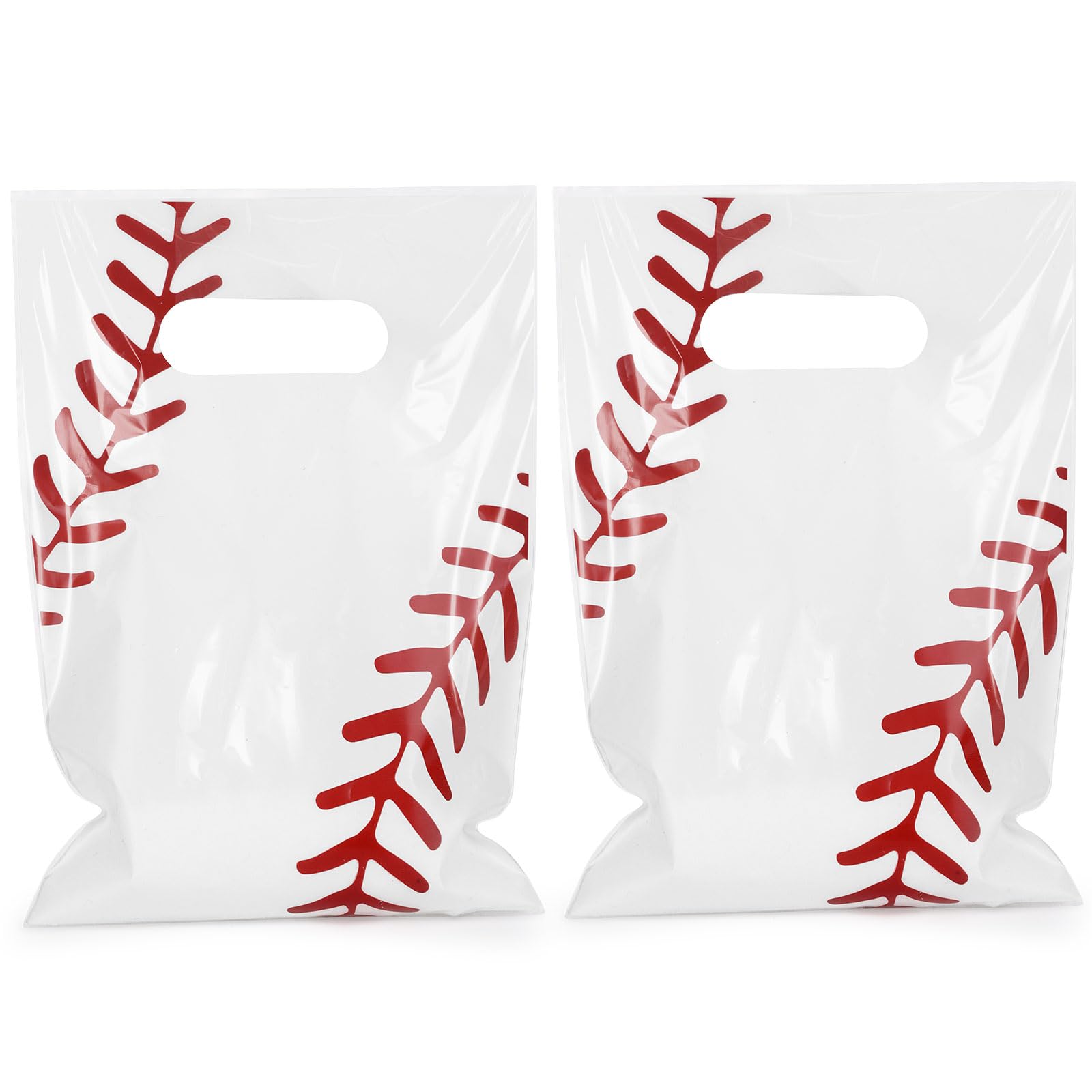 Fowecelt100 PCS Baseball Goodie Bags Baseball Party Gift Bags with Handles Plastic Candy Snack Treat for Kids Sports Events Game Day Team Birthday Party Favors Supplies White