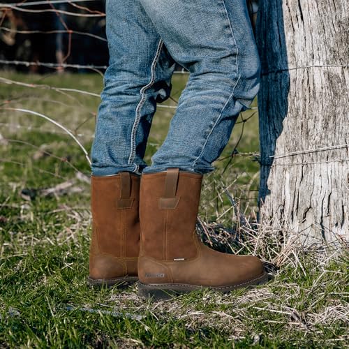 Image of HISEA NINGO Steel Toe Work Boots for Men, Waterproof Wellington Boots | Full-Grain Leather Steel Toe Boots Slip-on, Goodyear Welt, Slip Resistant, EH Protection, for Construction Farming Welding