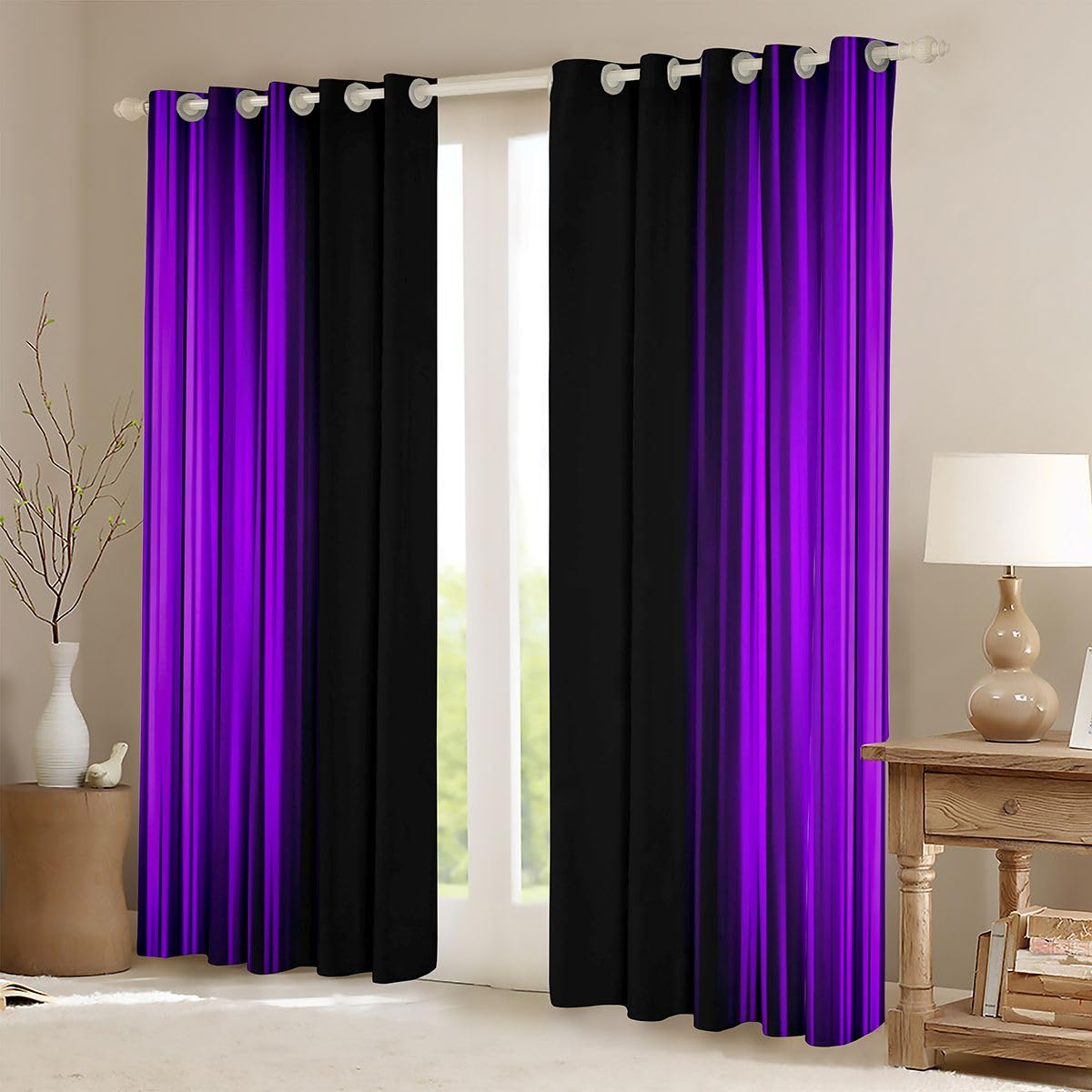 Loussiesd Trattamenti per finestre a strisce viola, 2 pannelli W46*L54