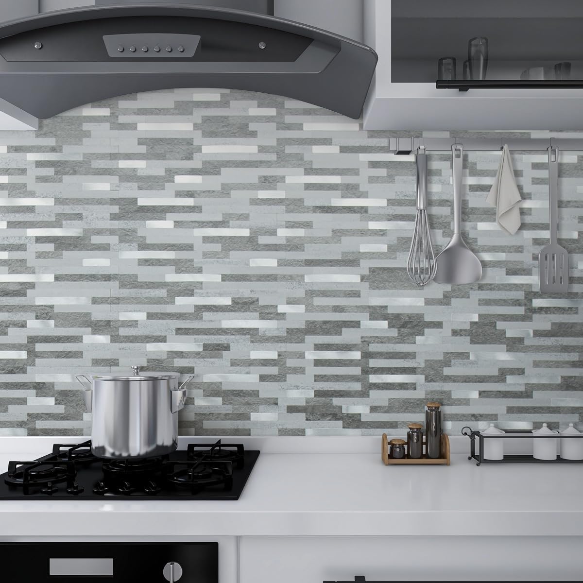 AULIGET 20 Sheets Faux Stone Peel and Stick Backsplash, Grey Slate Look PVC Wall Tile Stick on Backsplash for Kitchen and Bathroom