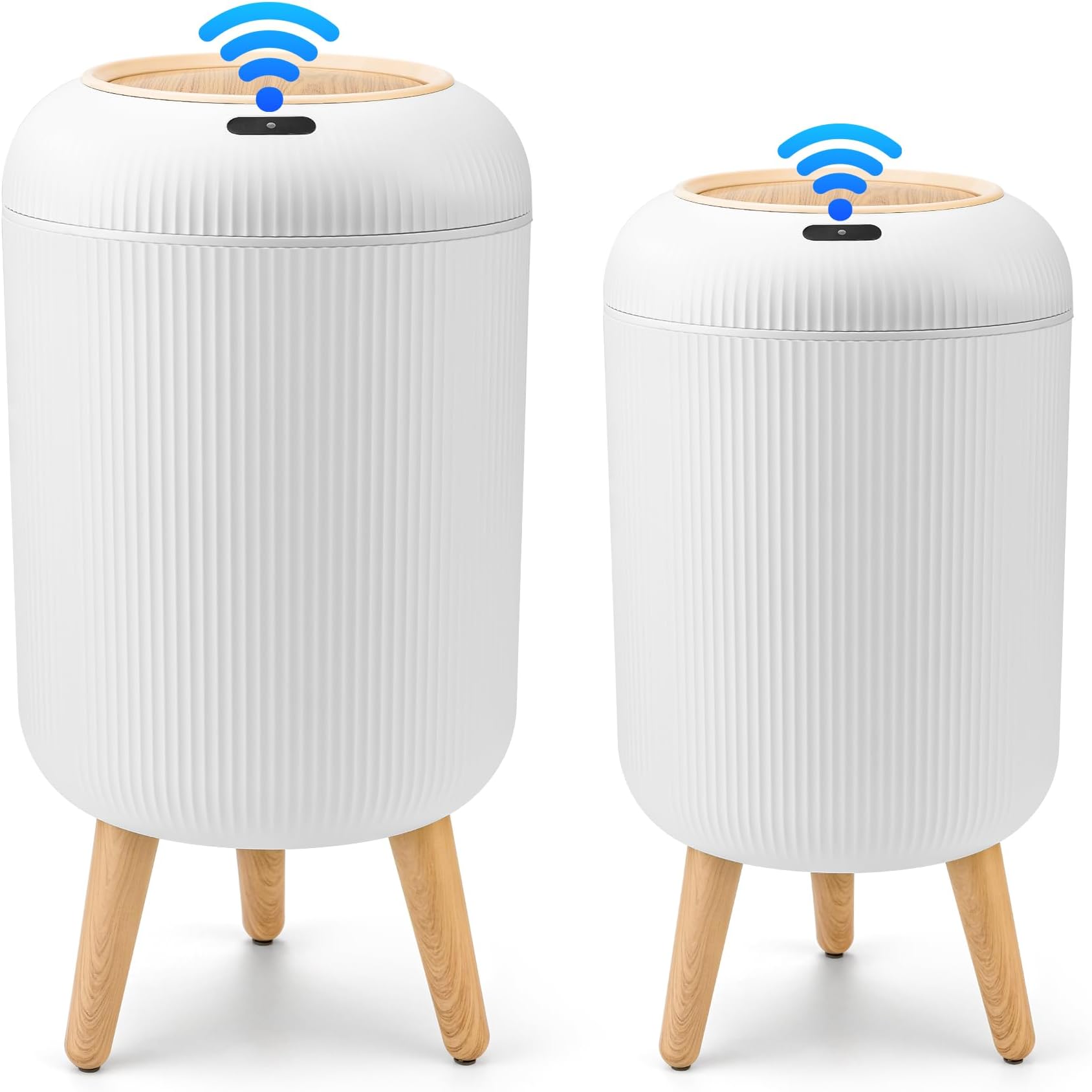 Pukomc 2 Pack Automatic Trash Can 12L /3 Gallon and 10L /2.64 Gallon Bathroom Trash Bin with Lid Touchless Small Smart Motion Sensor Garbage Cans for Kitchen, Bathroom,Living Room and Bedroom