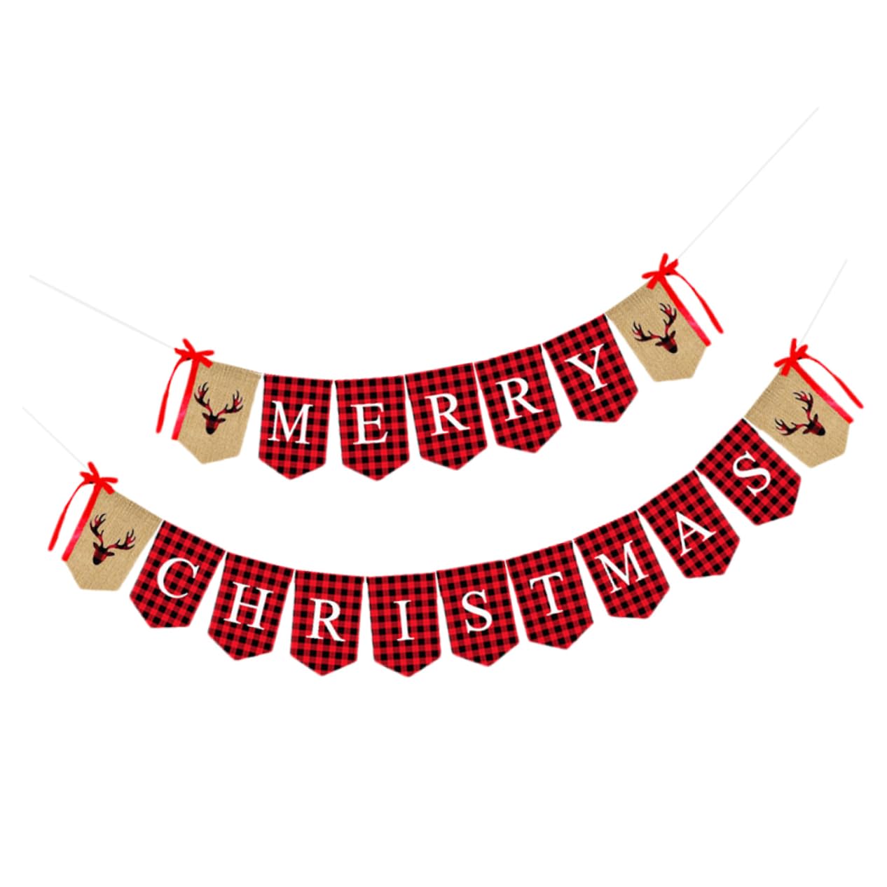 MAGICLULU 2 Set Bandiera Di Natale Banner a Tema Natalizio Bandiera Dell'albero Di Natale Della Stamina Della Festa Di Forniture Per Feste Di Buon Rosso Cotone