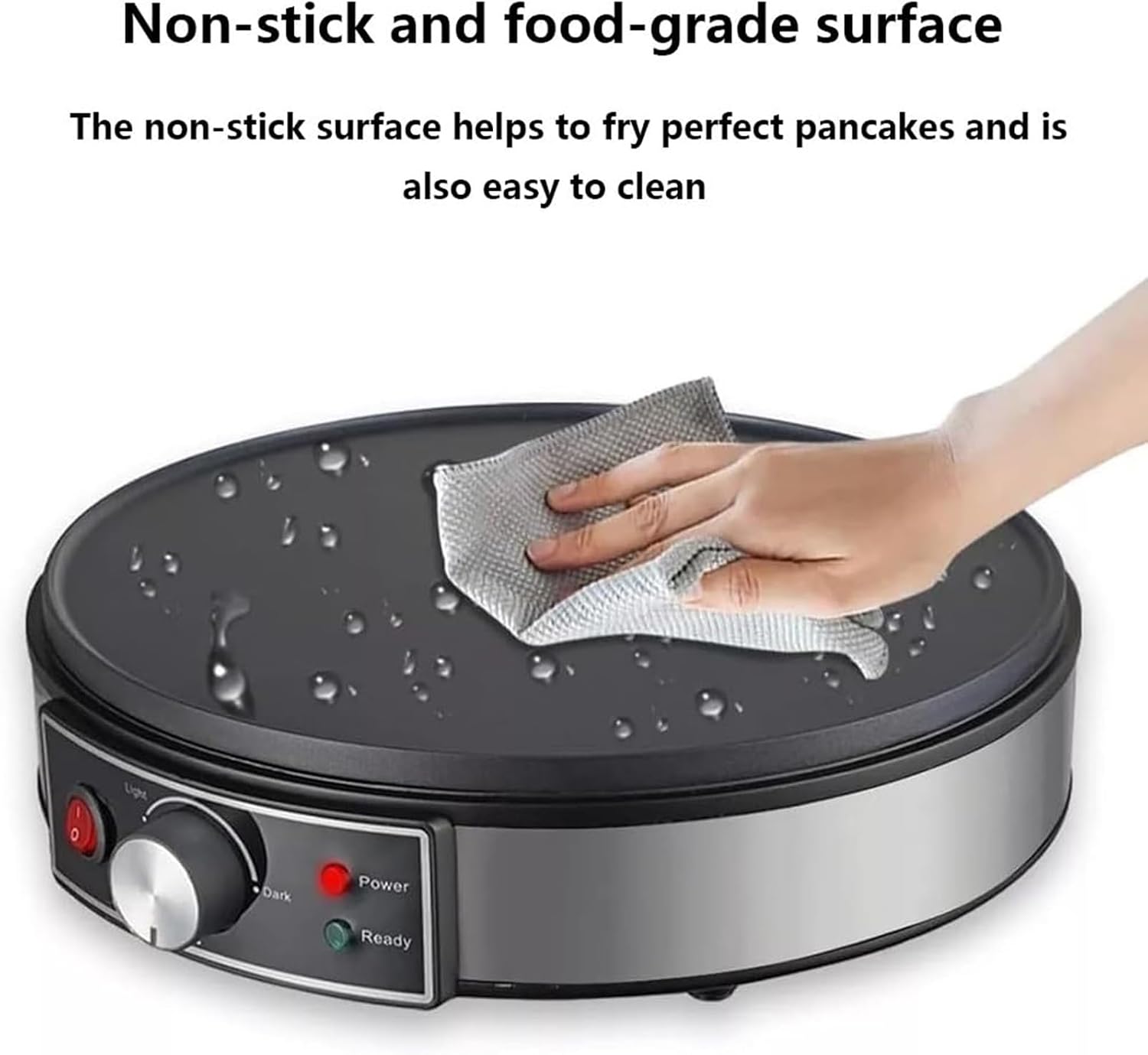 12-Inch Electric Crepe Maker and Pancake Griddle, Non-Stick Breakfast Machine with Adjustable Temperature, 1000W Hot Plate for Thin Crepes/Eggs, Includes Spreader and Spatula