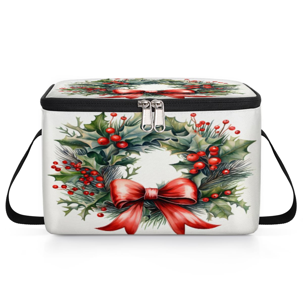 Holly Berries Christmas Lunch Bags for Women Men 9 Cans, Hot & Cold Food Delivery Bag Insulated Grocery Bag Insulated Lunch Box Cooler Bag for Office Work Picnic Beach