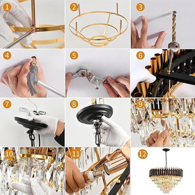 Image of RD.ENTERPRISES|| Modern Crystal 4-Tier Black Mamba Chandeliers | Bluetooth Remote Control and Speaker, Colour Changing | Moving Round | Ceiling Light Fixture for Living Room (REMOTE BLACK GOLD, 500MM)