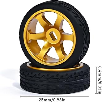 Abendor 6 Spoke Wheel Rims & Rc Car Speed Tires for 1/28 RC Hobby Model Car, [2*Narrow+2*Wide] 4 Pcs 20mm Aluminum Alloy Rims with Tires for Wltoys K969 K989 P929 AWD XRX AMZ WL DRZ GLA BZ