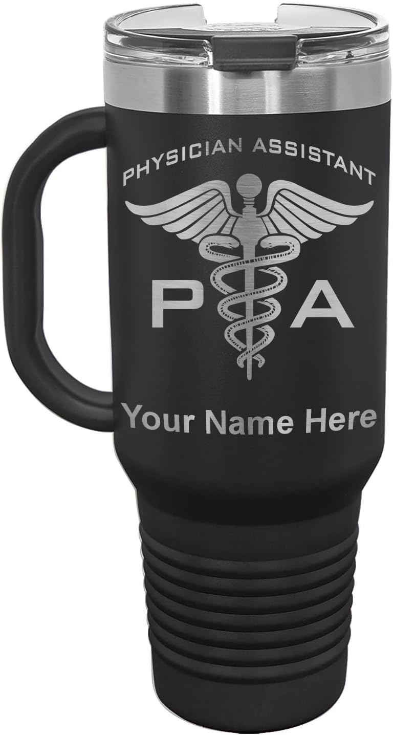 LaserGram 40oz Vacuum Insulated Travel Mug with Handle, PA Physician Assistant, Personalized Engraving Included (Black)