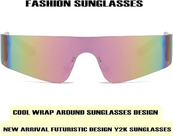Wrap Around Sunglasses Women Men Flat Top Y2k Futuristic Glasses