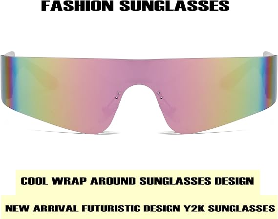 Wrap Around Sunglasses Women Men Flat Top Y2k Futuristic Glasses