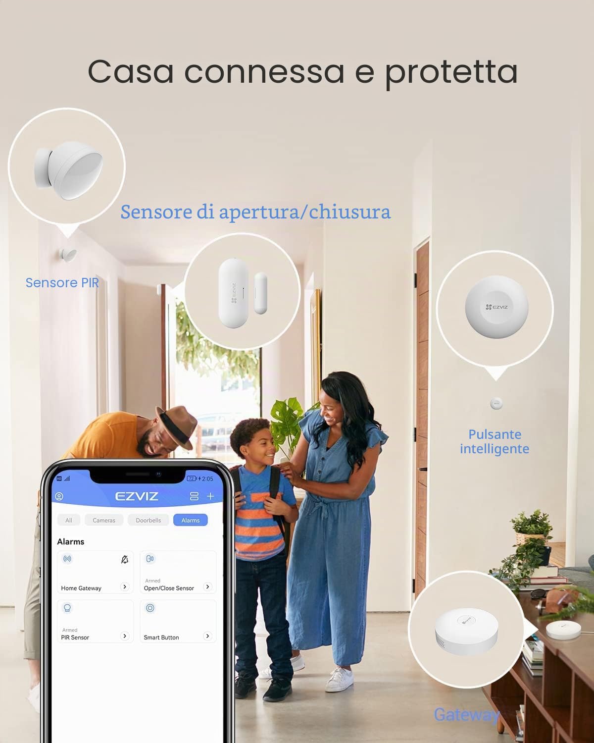 EZVIZ Kit Sensori Wireless 4 pezzi, Hub Sicurezza domestica con allarme, Sensore movimento PIR, Sensore porta, Pulsante Smart, Connessione Zigbee