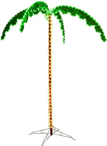 Tangkula Palmera con luz LED de 7 pies con 306 luces LED para patio exterior, palmera de coco iluminada estilo hawaiano, decoración navideña para