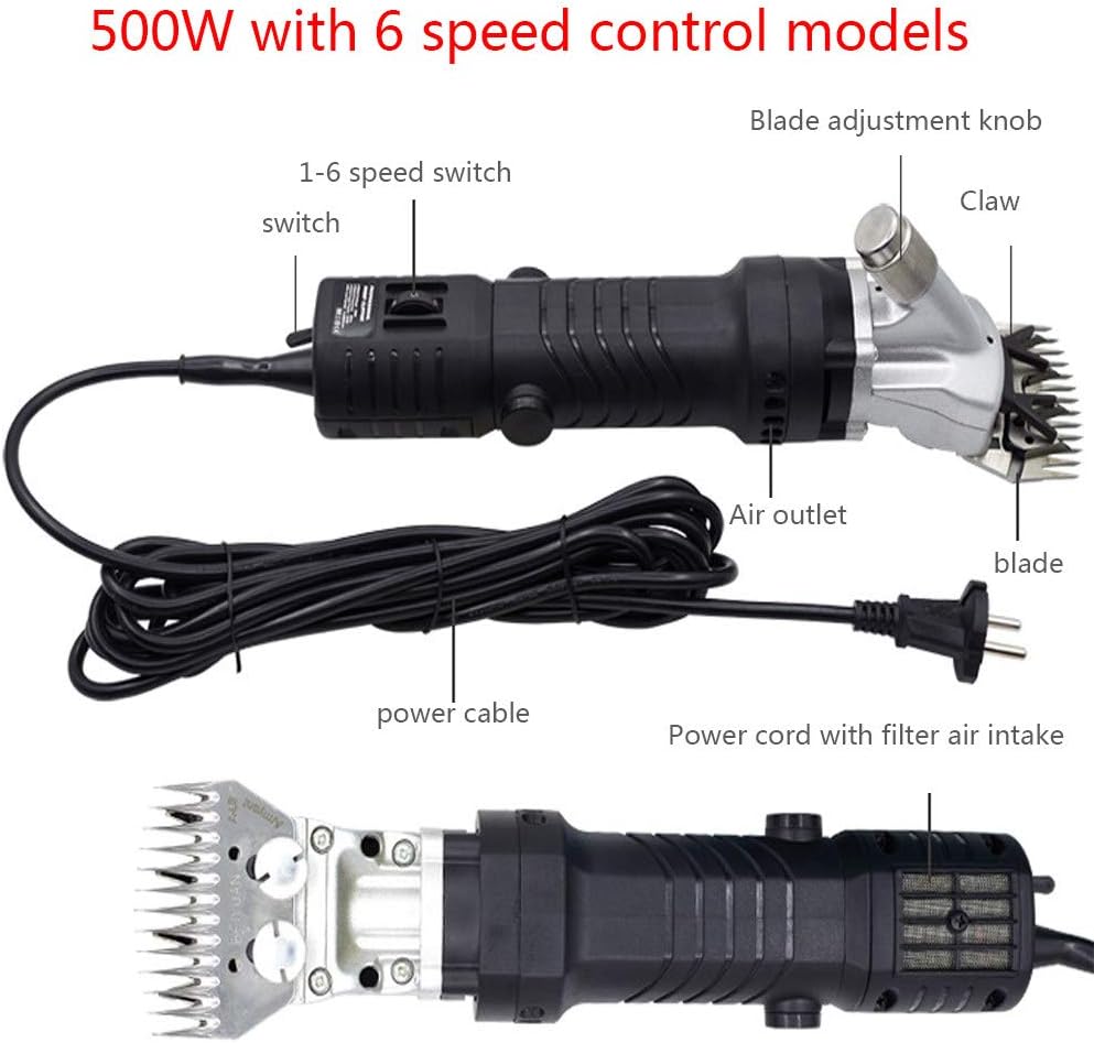500W Electric Sheep Shears - 6 Speed Control for Efficient Wool Cutting, Ideal for Sheep, Horsehair & Dirty Wool - Time-Saving Wool Feeder with 20 Straight Blades (9 Straight)