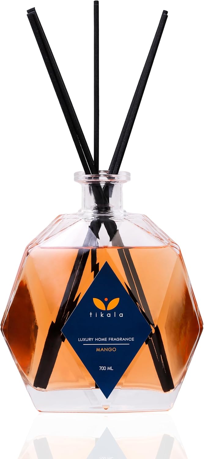 Luxury Reed Diffuser with Mango Scent – Crystal Glass Bottle – Home Fragrance for Living Room, Bathroom & Office – 23.67 fl oz (700 ml)