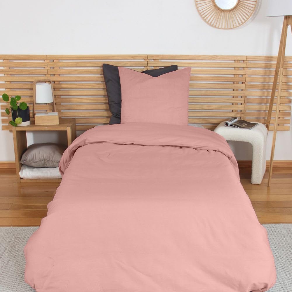 Parure de lit 140x200 cm percale de coton rose thé pour une chambre cocooning