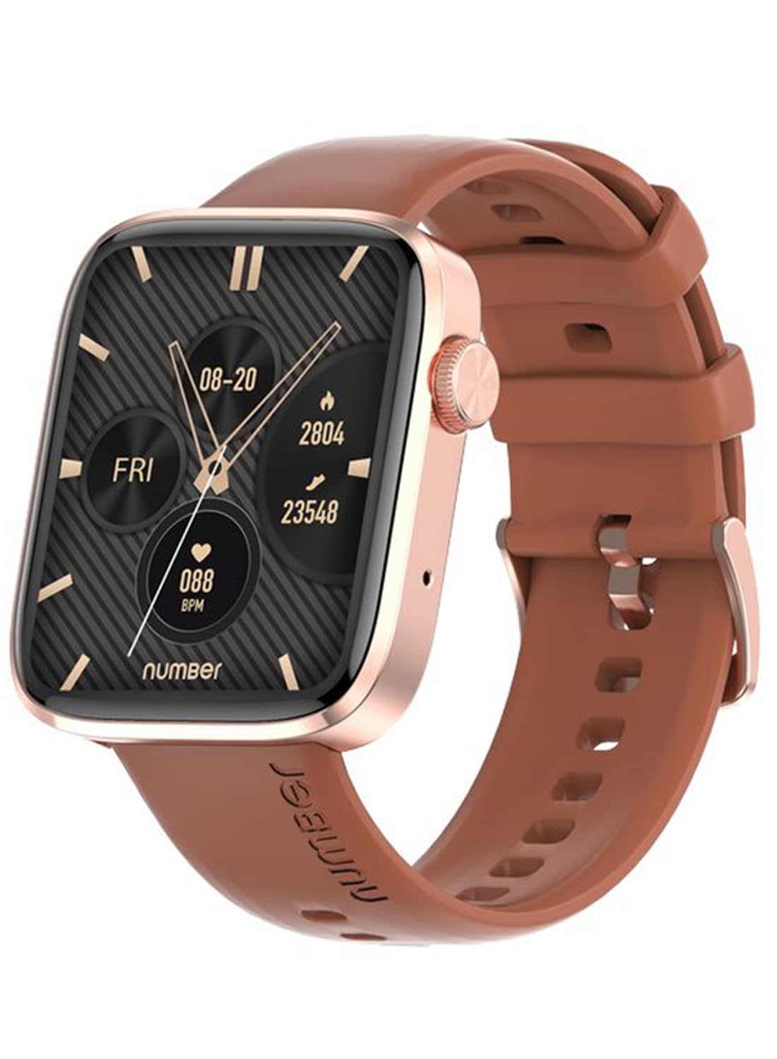 Number DialFit Pro Max Bluetooth Calling Smart Watch,Largest 1.91" Bezel-less Edge-to-Edge Display,600 Nits Brightness, Sleek Metallic Body, Wireless Charging, Health Suite (Brown Strap, Big Size)