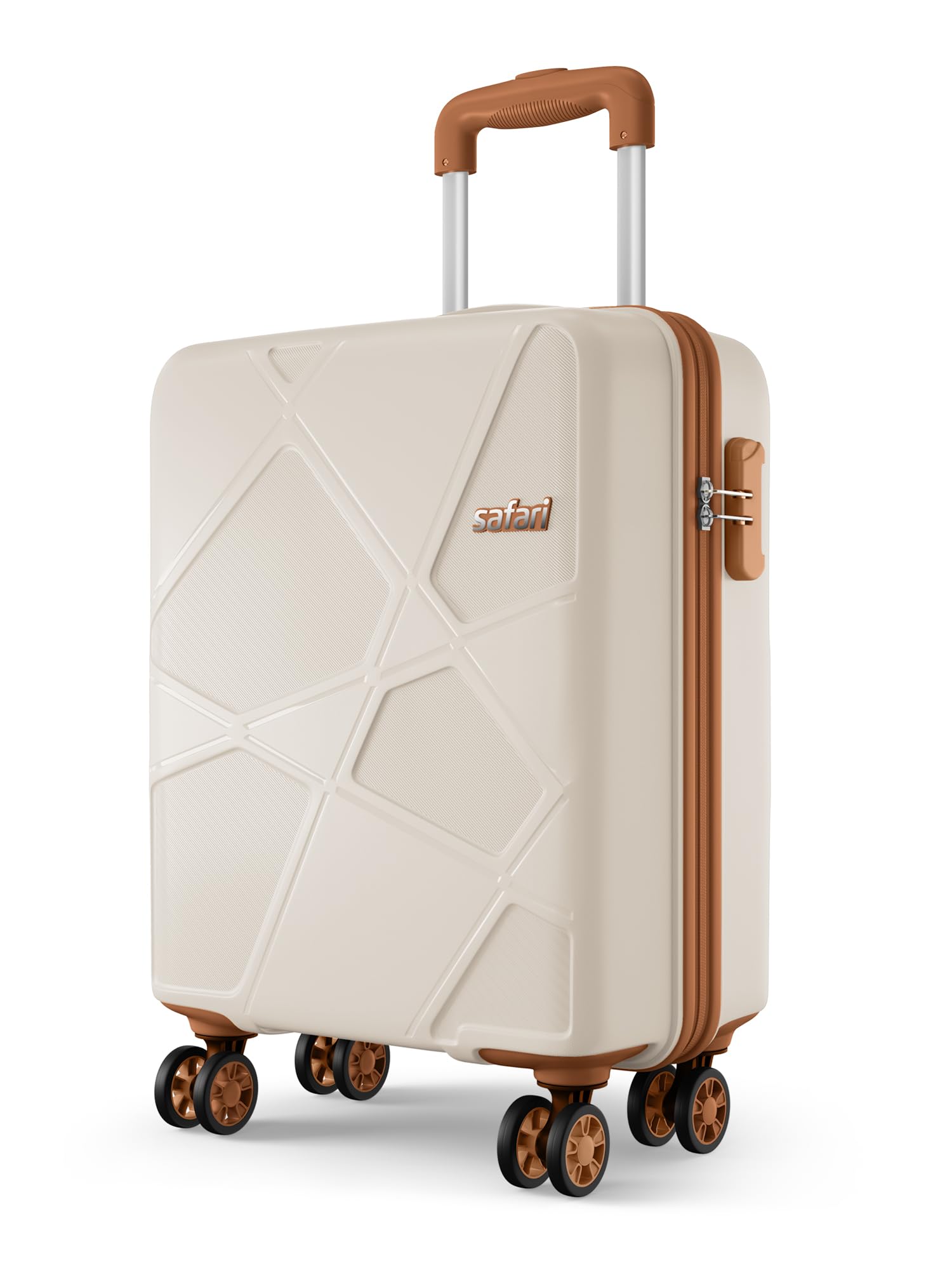 Pentagon Pro 8 Wheels 55cm Cabin Size Trolley Bag, Hard Case Polypropylene, 360º Wheeling Small Carry-on Luggage, Suitcase for Travel, Trolley Bags for Travel, Luxury Beige