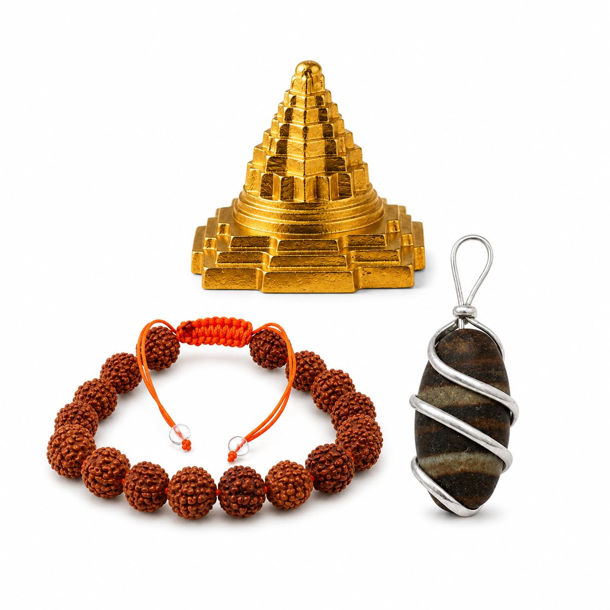Narmadeshwar Spritual Combo 5Mukhi Rudraksha Bracelet,Natural Narmadeshwar Shivling Locket & Shri Yantra Symbol of Wealth,Peace & Prosperity-image-5