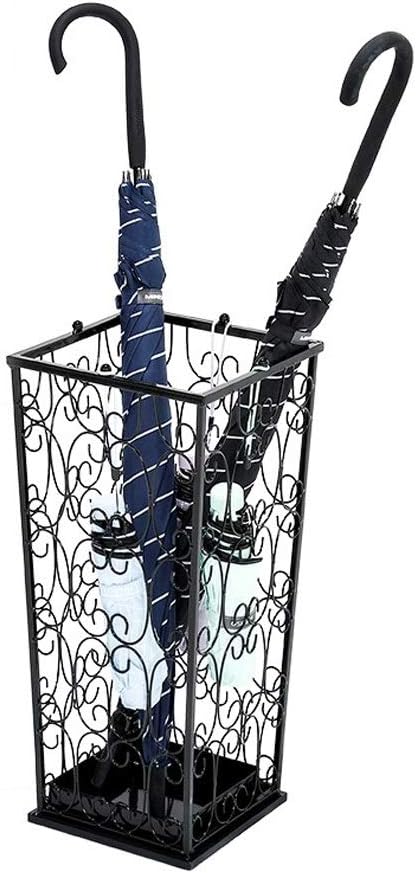 Umbrella Holder, Metal Umbrella Stand Rack with Drip Tray and Hook Square for Home Store Decorations, Black
