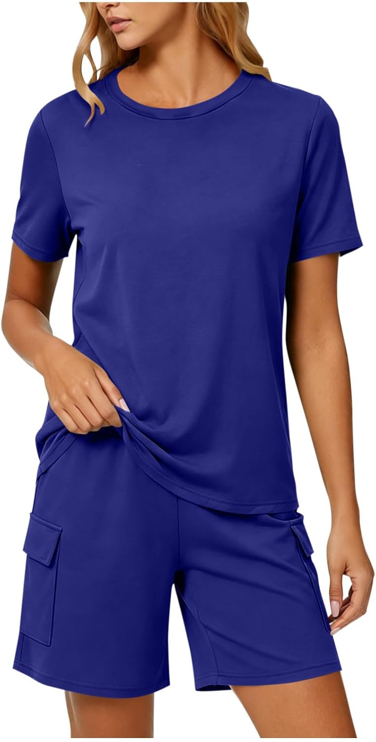 Xiaojmake Women's Short Sleeve Pajamas Set Loose Comfywear Pajamas for Women 2026 Soft Loungewear T-Shirt & Sleep Shorts Set