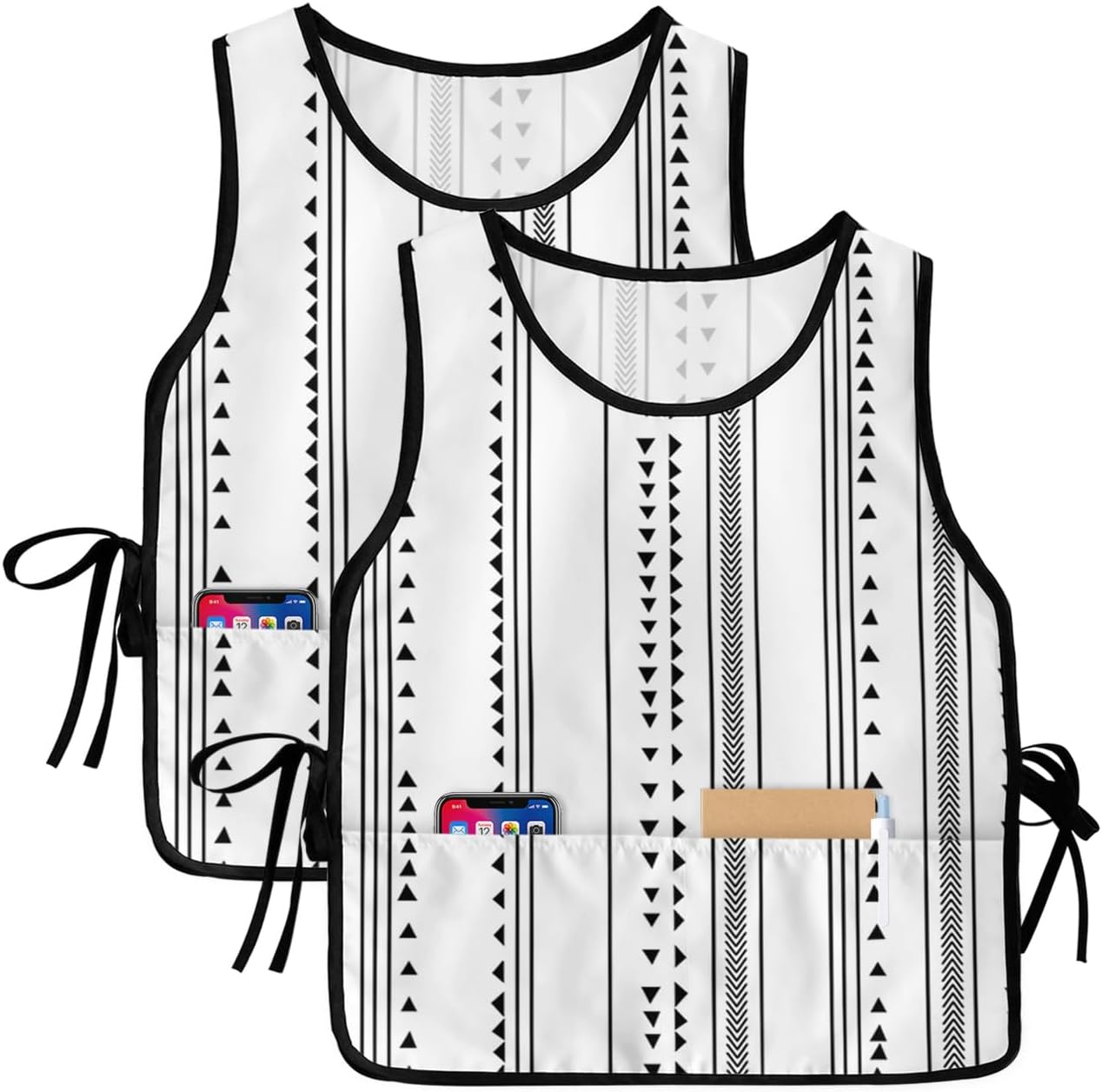 Black White Buffalo Check Cobbler Aprons with 2 Pockets for Women Men, Colored Floral Bottle Flower