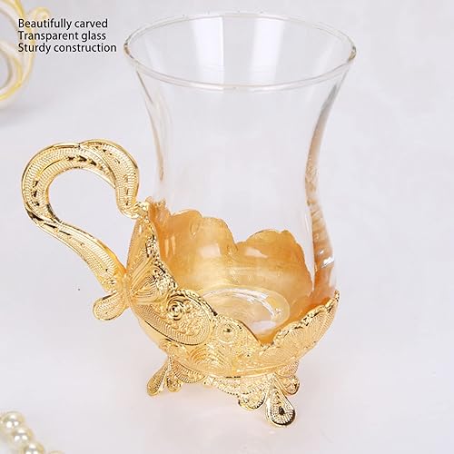 Miniatura 2 de TOPINCN Tazas de café doradas, gabinete de vino de aleación de zinc, platillo dorado para taza de té con mesa de té, taza de agua para exquisitos