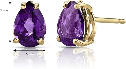 Miniatura 5 de Peora Aretes de amatista para mujer, oro amarillo de 14 quilates, piedra de nacimiento de piedras preciosas auténticas, solitario clásico, forma de