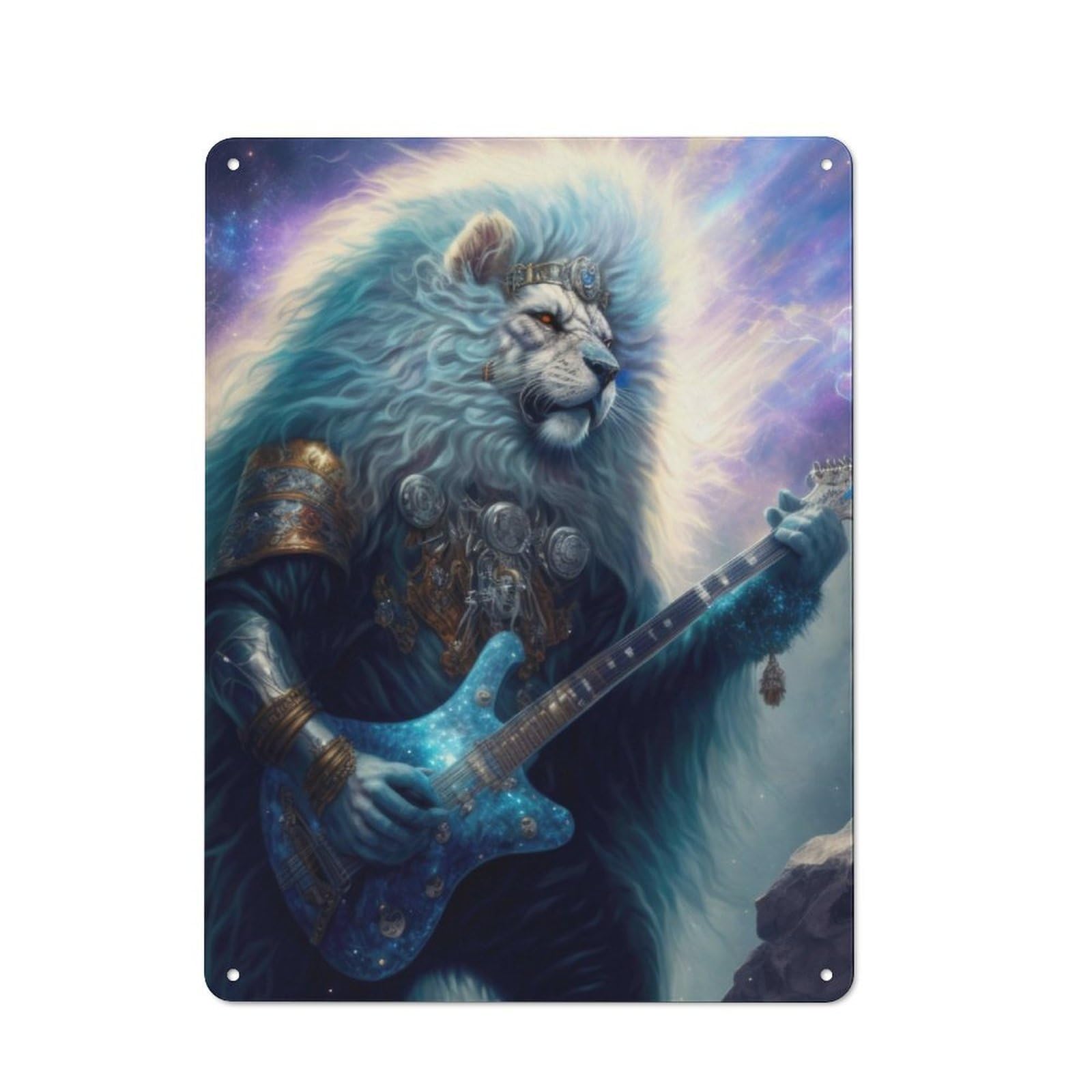 Junmoney Lion Rockstar Classic Metal Wall Decor 40X30cm, Decorative Metal Sign For Workspace, Cafe, Shop Or Desk Area