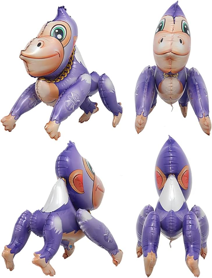 Self Standing 4D Cute Cartoon Giant Tiger Gorilla ElephantAnimal Foil Balloon Happy Birthday Decorations Baby Shower Party Supplies Boys Toy (3D Gorilla Purple) image 4