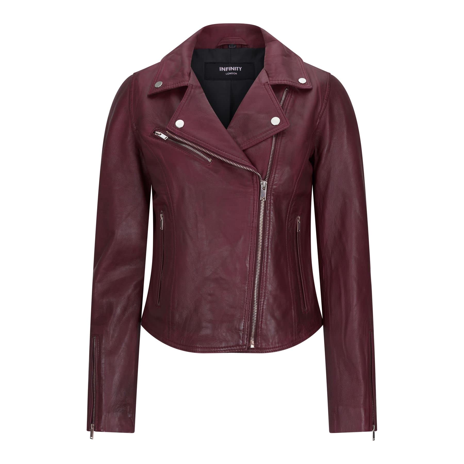 Truclothing Women's Wine Real Leather Biker Jacket Cross Zip Soft Slim Fit Brando Tan Brown Black Red Yellow - L