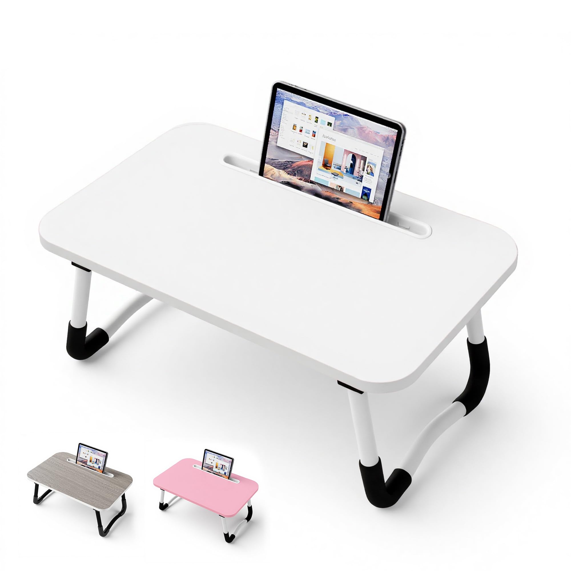 Weiqile White Small Laptop Bed Desk - Lap Desk 48 X 30Cm For Breakfast Tray Table, Eating, Reading, Writing, Working, Laptop Stand For Bed, Sofa, Office And Home (White)