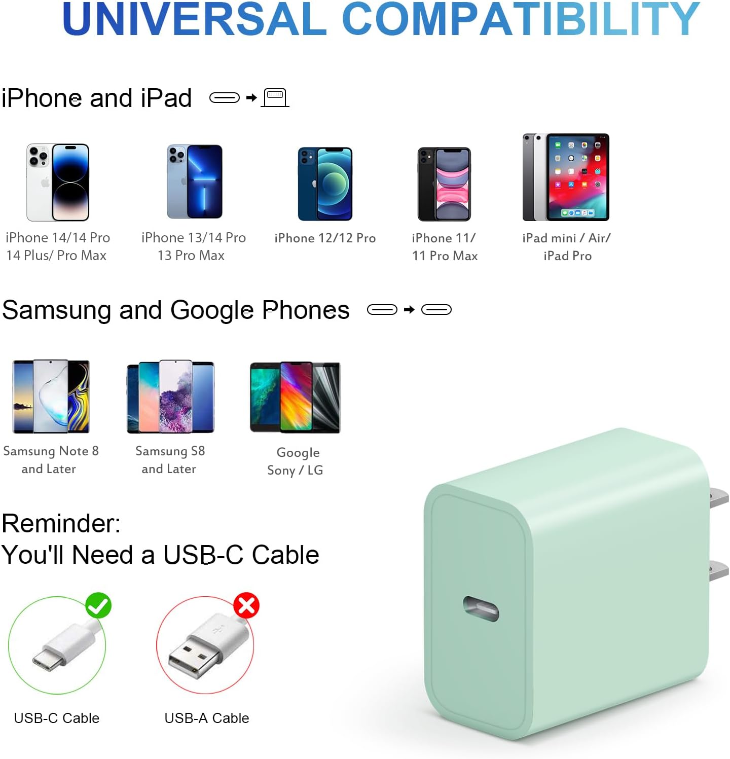 iPhone Charger Fast Charging USB C Charger Block Type C Charging iPad Chargers with 6FT C Chargers Cord Compatible with iPhone14/14 Pro Max/13/13Pro/12/12 Pro/11,iPad(Green) 6 612fQuiYAIL. AC SL1500