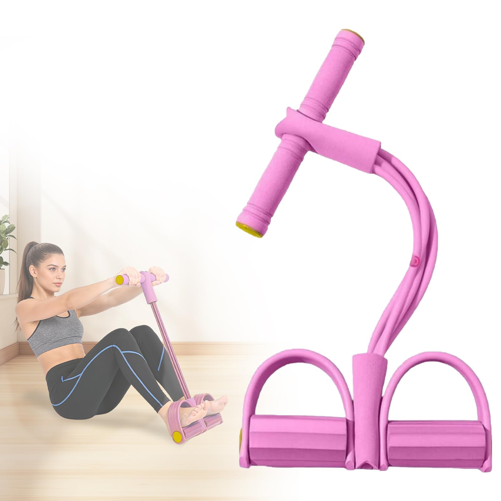 6-Tube Pedal Resistance Band with Handles - Sit Up Pull Rope for Full Body Workout, Home Gym Training, Yoga, and Pilates | Abdominal, Leg, Arm, Waist Toning & Slimming Equipment (Pink)