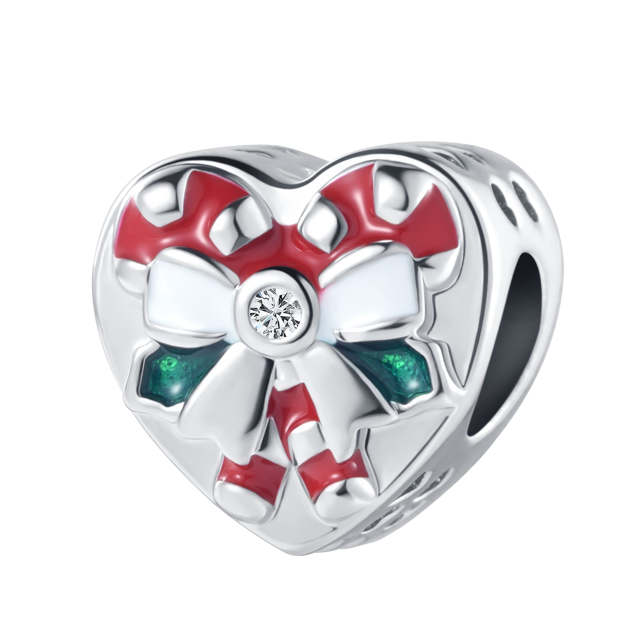 QeenseKcQeenseKc Christmas Elf Deer Snowman Candy Cane Charm Enamel Crystal Bead for European Bracelet Gift for Women Girl