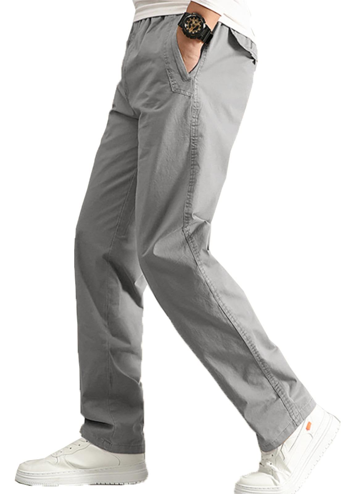 Mens Cargo Pants Elastic Waist Pants Sport Jogger Long Trousers for Hiking Fishing Running Workout