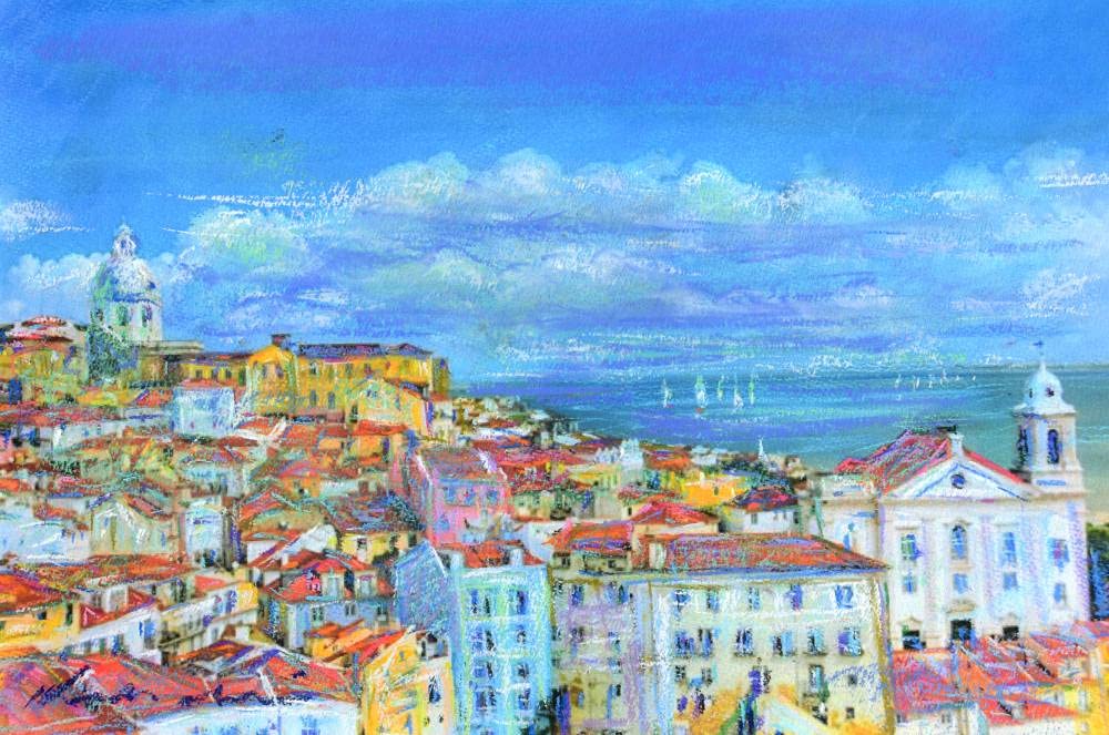 Amazon | 石井清 「アルファマの丘・G」 ポルトガル 絵画 風景画