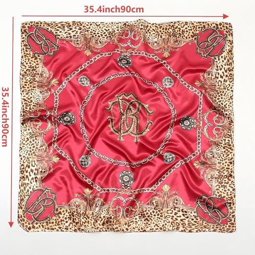 35.4× 35.4 inches leopard print flowers Large Neck Scarf For Women Square Satin Head Scarves headband Bandanas2