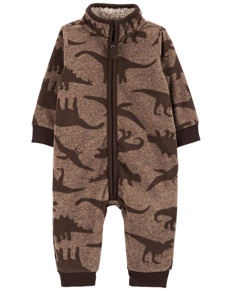 Carter's Baby Boy's Zip-Up Fleece Jumpsuit, Brown Dinosaur, 3 Months